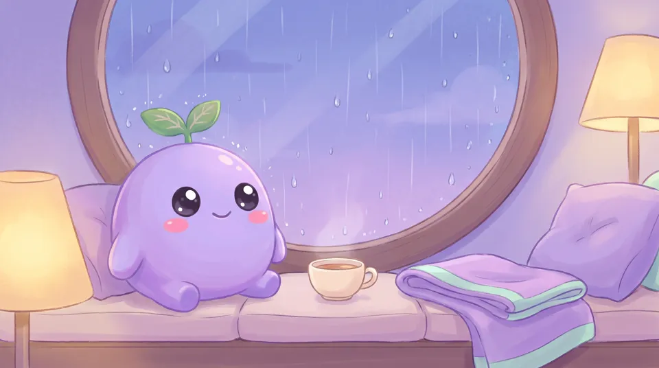 The dreamling by a rainy window with a cup of tea
