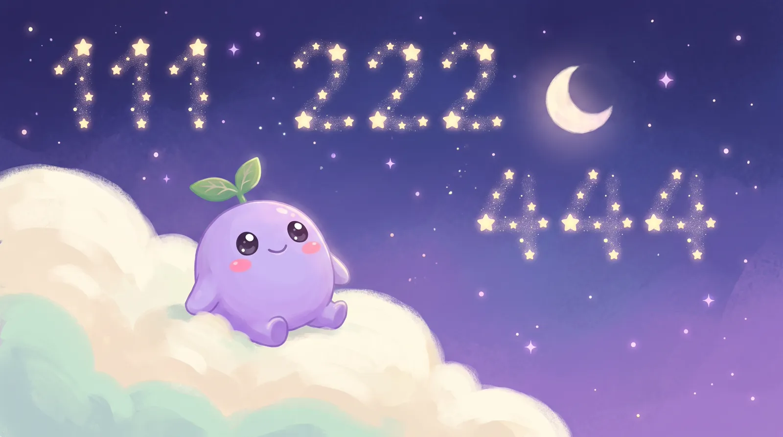 The dreamling on a cloud looking at stars arranged into 111, 222 and 444
