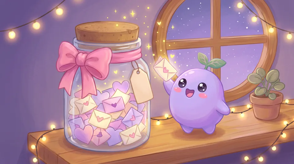 The dreamling dropping a folded note into a glass jar