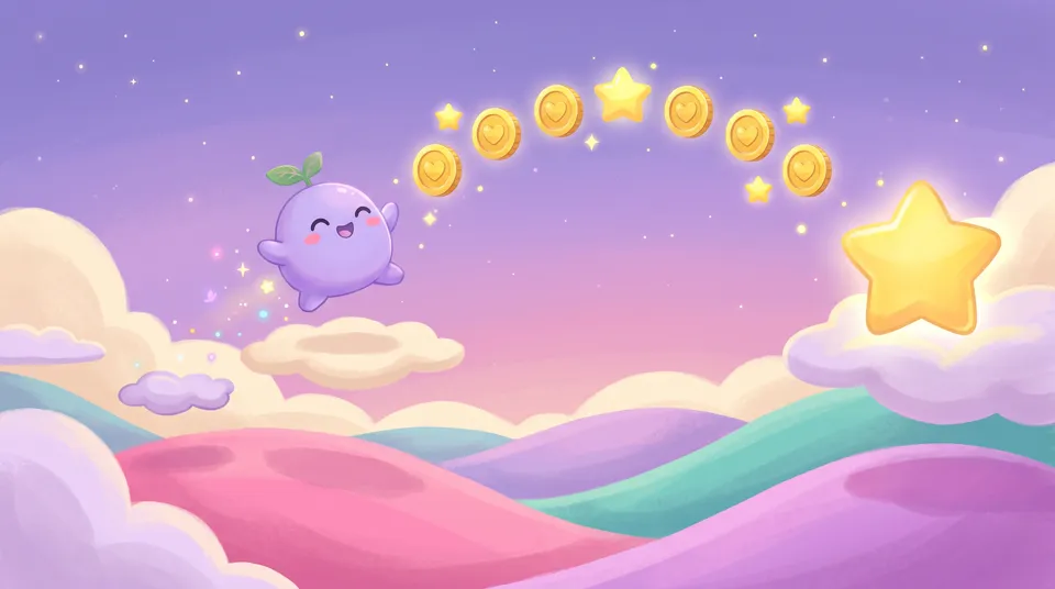 The dreamling running across clouds collecting coins and stars