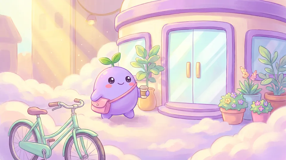 The dreamling walking with a satchel toward the bright door of a friendly building