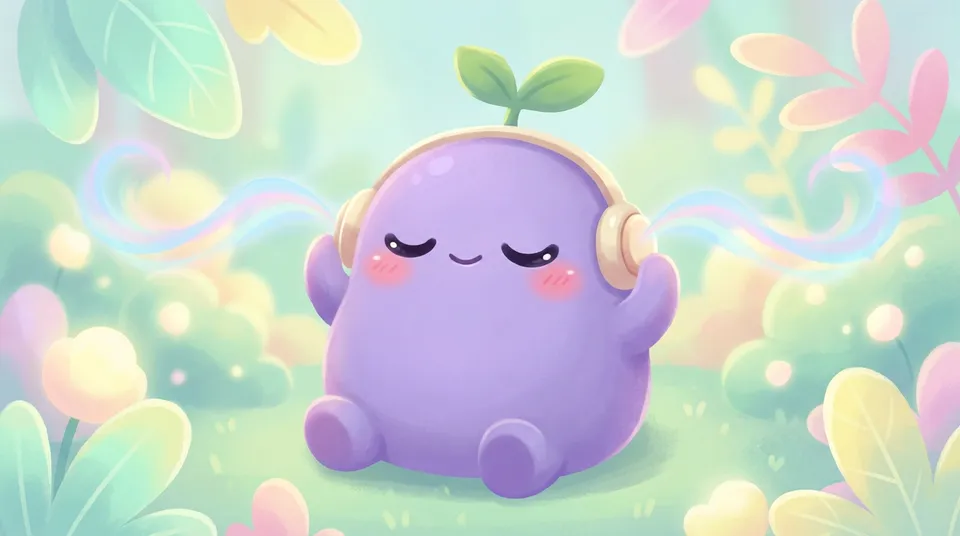 The dreamling holding both earcups, a different soft wave on each side