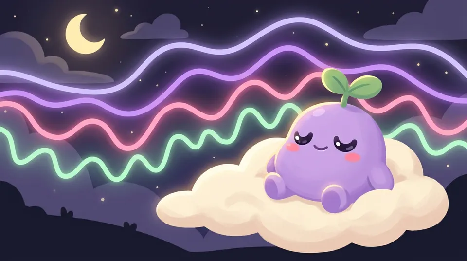 Four soft wave lines of different speeds glowing above the sleeping dreamling