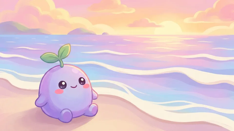 The dreamling at the edge of a calm pastel sea at dusk