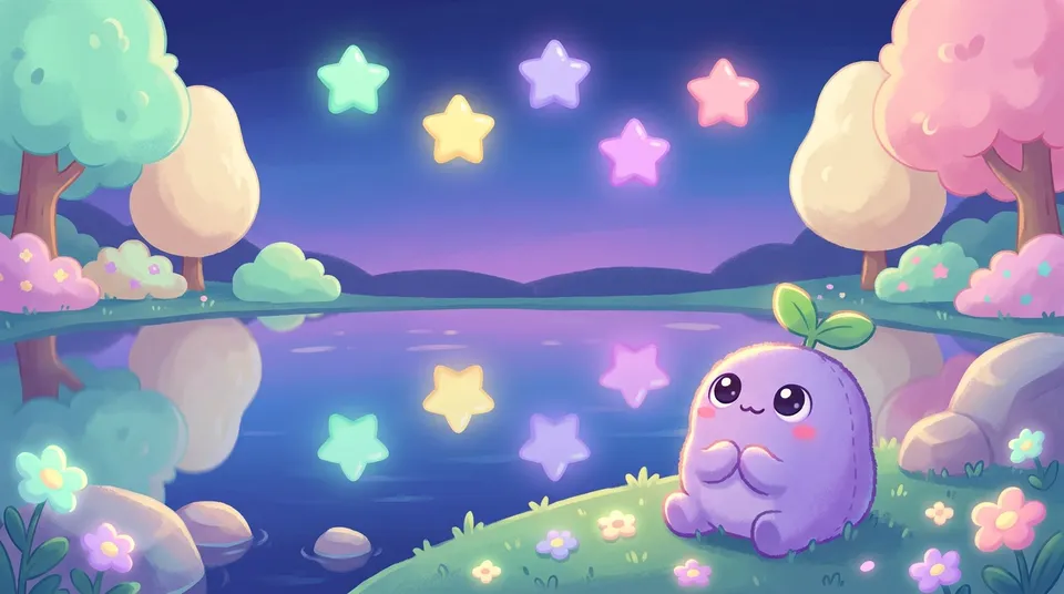Seven stars reflected in a still lake, the dreamling on the shore