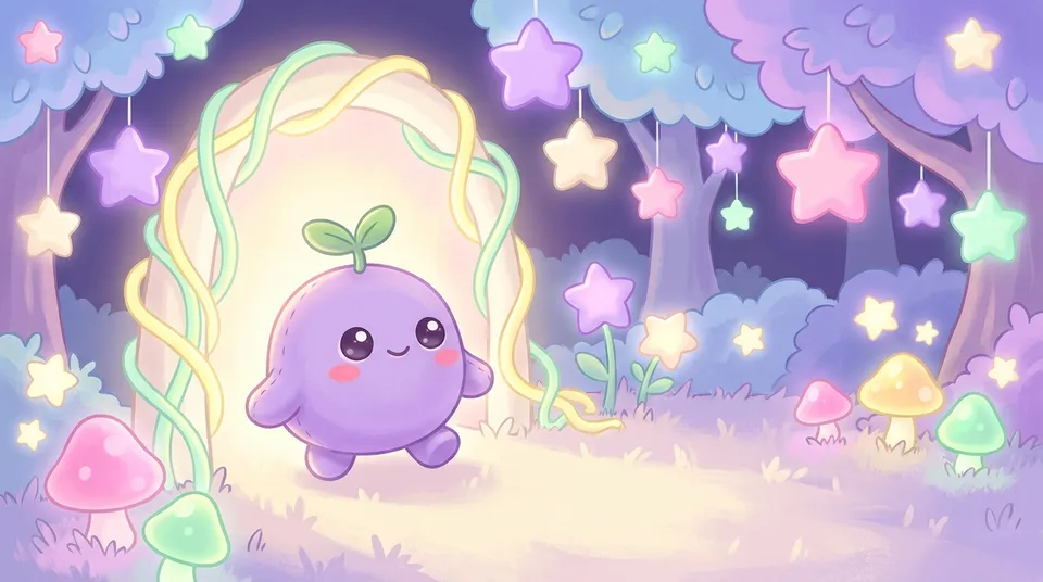The dreamling stepping through a glowing archway into a garden of stars