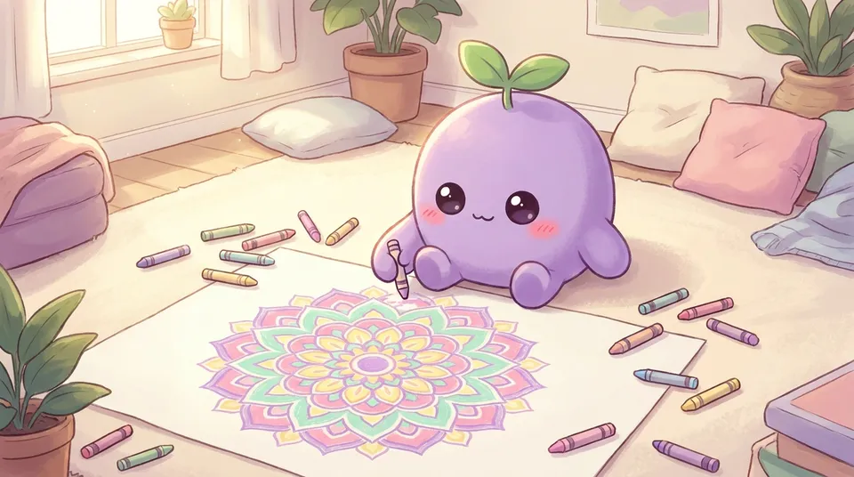 The dreamling drawing a round colourful mandala on the floor