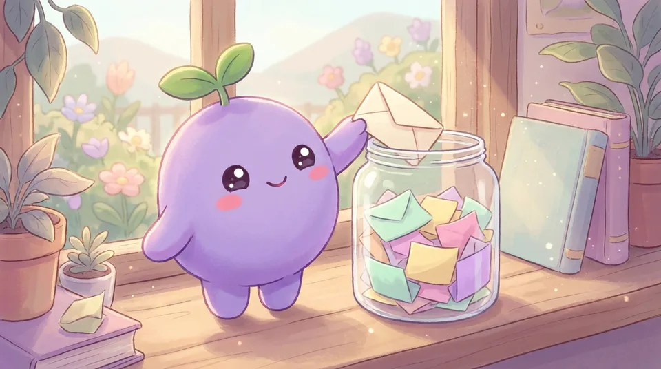 The dreamling dropping a folded note into a jar of notes on a sunny windowsill