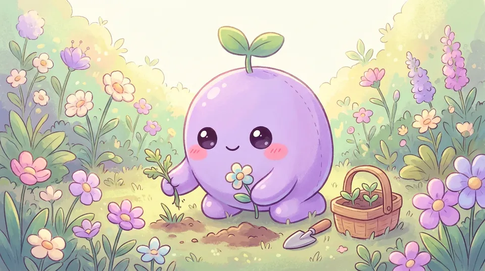 The dreamling pulling a weed and planting a flower in its place