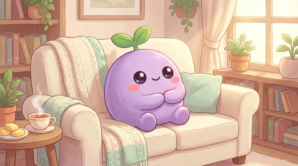 The dreamling giving itself a gentle hug on a cozy sofa