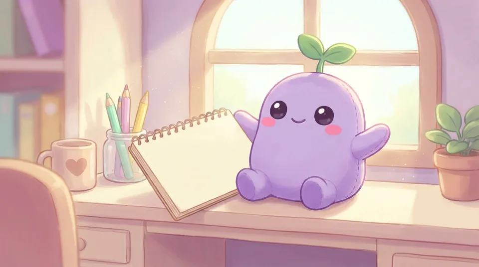 The dreamling opening a brand new blank notebook, delighted