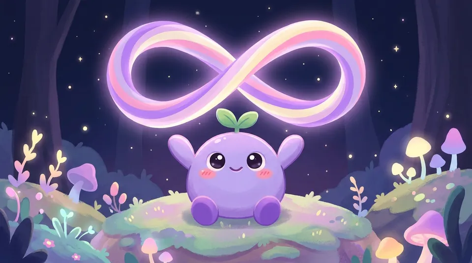 A glowing ribbon forming an infinity loop above the dreamling's open hands
