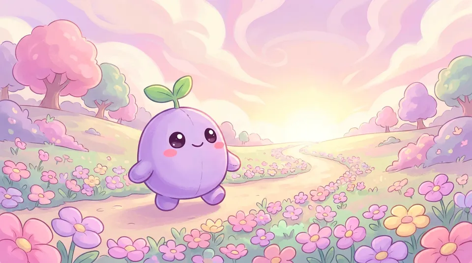 The dreamling walking content along a flower path toward a bright horizon