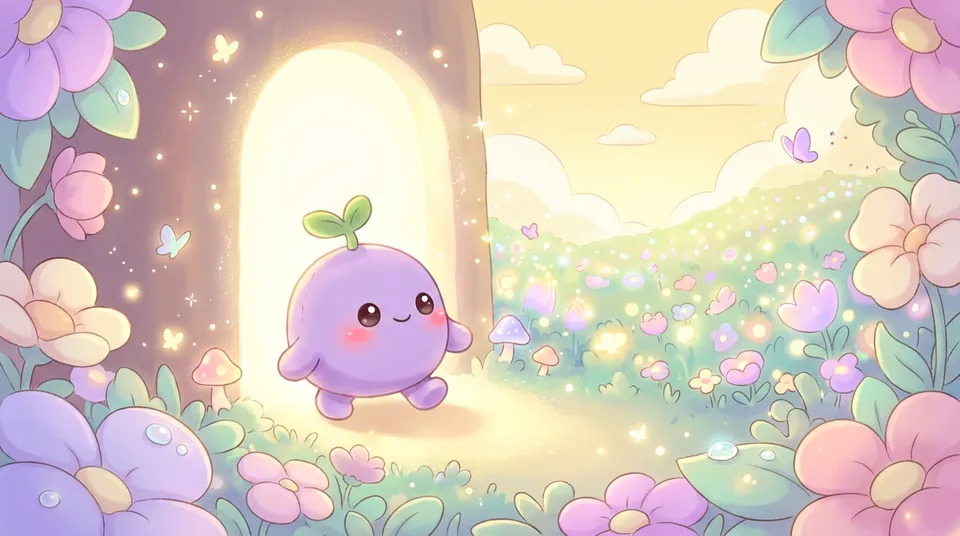 The dreamling stepping through a doorway of light into a flower meadow