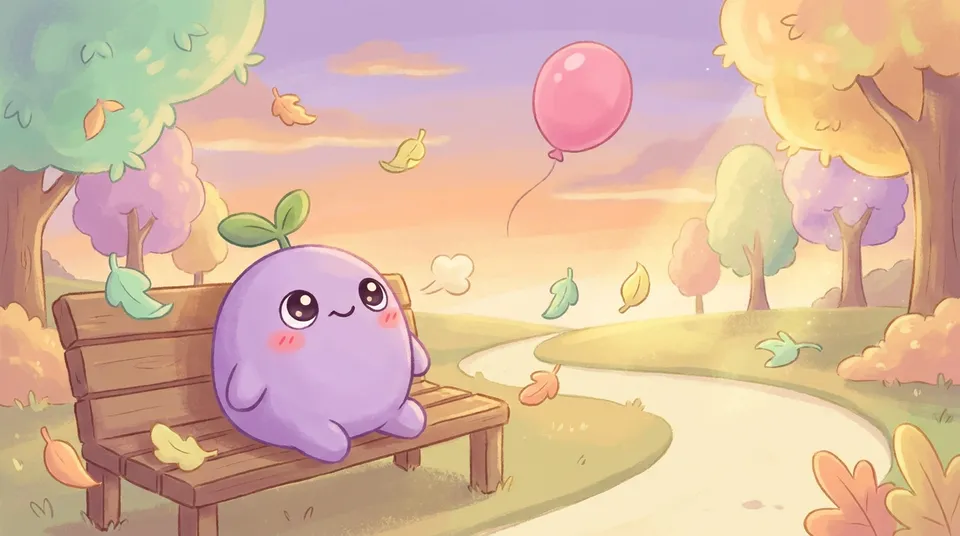 The dreamling on a park bench at golden hour letting a pink balloon float away