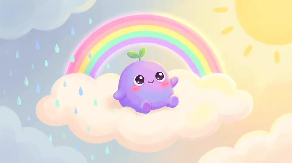 The dreamling on a cloud that is half rainy and half sunny, a rainbow between the two halves