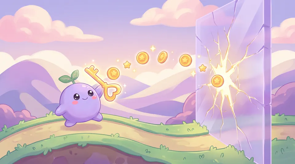 The dreamling facing a wall with a key